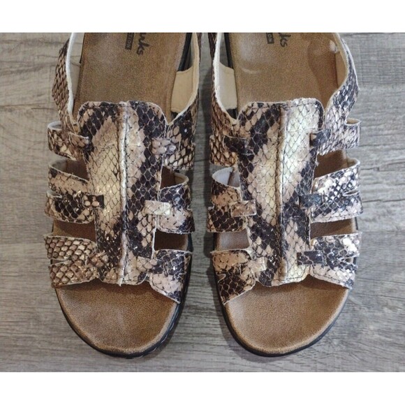 Clarks Lexi Marigold Women's Snake Print Leather Wedge Sandals Size 7 - Picture 6 of 7